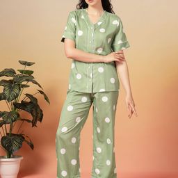Unifringe Women Polka Dots Printed Shirt & Pyjamas Night suit-image-60
