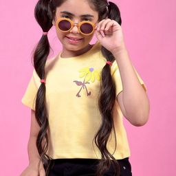 Crimsoune Club Girls Floral Printed Round Neck Short Sleeves Slim Fit T-shirt-26