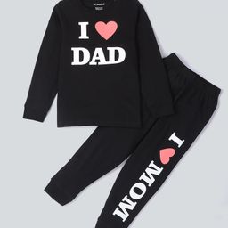 Be Awara Full Sleeves I Love Dad & Heart Printed Tee With Coordinating Track Pant - Black-image-94