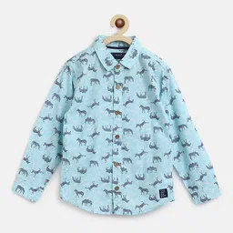 Tales & Stories Boys 100% Cotton All Over Zebra Printed Regular Fit Shirt - Sky Blue-picture-37