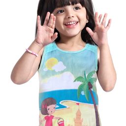 Babyhug Cotton Knit Sleeveless Top With Beach Theme Print - White-image-89