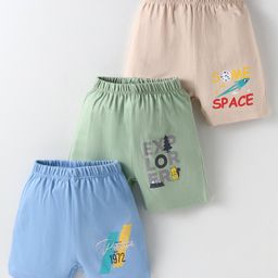 OHMS Single Jersey Knit Shorts with Text Print Pack of 3 - Blue Green & Peach-15