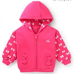 Babyoye Cotton Knit Full Sleeves Hooded Sweatjacket with Bow Print & Applique - Dark Pink-image-11