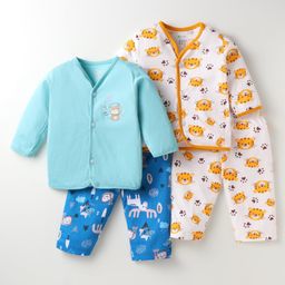 OHMS Single Jersey Knit Full Sleeves Night Suit with Cub Print Pack of 2 - Blue & White-picture-16