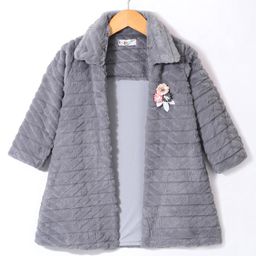 Enfance Full Sleeves Floral Applique Detailed Long Jacket  - Grey-image-92