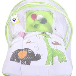Babytoons Baby Bed New Born Mattress with Mosquito Net & Pillow (0-6 Months) Green-picture-15