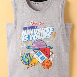 Doreme Cotton Knit Sleeveless T-Shirt with Space & Text Print - Grey-image-90