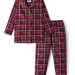 Pine Kids Disney Cotton Woven Full Sleeves Co-ords Night Suit with Mickey Mouse Graphics - Red-image-114
