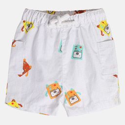 MINI KLUB Cotton Checked & Gaming Consoles Printed Shorts - White-image-13