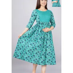 NEVISHA STYLE Cotton Woven Three Fourth Sleeves Floral Printed Maternity Kurta With Concealed Zipper Nursing Access - Multi Colour-picture-4