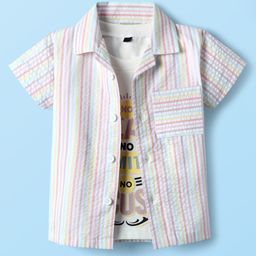 Dapper Dudes Half Sleeves Striped Shirt With No Limits Text Printed Tee Set - Pink-image-68