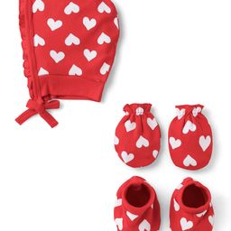 Doodle Poodle Interlock Cotton Knit Cap Mitten & Booties Set with Heart Print Red - Diameter 19 cm-picture-0