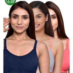 Inner Sense Organic Cotton Pack of 3 Knitted Solid Antimicrobial Women Feeding Bras - Multi Color-picture-28