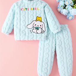 Mark & Mia Full Sleeves Winter Wear Night Suit with Cable Knit Design & Bunny Print - Light Blue-picture-24