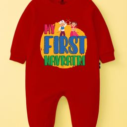 The Peppy Tend 100% Cotton Knit Navratri Theme Full Sleeves My First Navratri Text Printed Romper - Red-picture-26