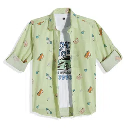 CAVIO Boys Printed Pure Cotton Casual Shirt With T-shirt-image-79