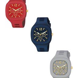 Hala Men Pack of 3 Solid Square Tang Regular Analogue Watches-19