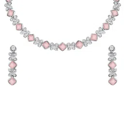 Atasi International Women Handcrafted Pink Crystals Silver-Plated Crystal Jewellery Set-image-42