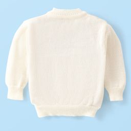 Babyhug Knit Full Sleeves Front Open Sweater & Pant Set with Cap and Booties Floral Design - Off White image 3
