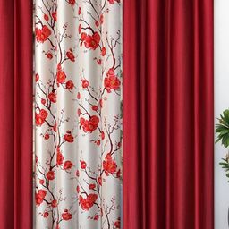 Galaxy Home Decor Maroon & White 3 Pieces Floral Printed Window Curtains-52