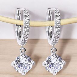 DressBerry Silver-Plated Cubic Zirconia Contemporary Drop Earrings-32