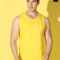 WOOSTRO Pack Of 2 Printed Combed Cotton Gym Vests VWS26(PLAIN YELLOW)(HARD BLACK)-96