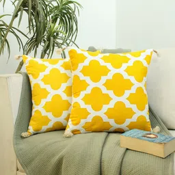 HOMPRIN Yellow 2 Pieces Ethnic Motifs Printed Square Cotton Cushion Covers-image-97