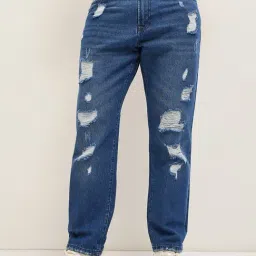 The Bear House Blue Cotton Relaxed Fit Distressed Jeans-picture-20