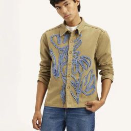 Levi'S Khaki Cotton Relaxed Fit Embroidered Shackets-35