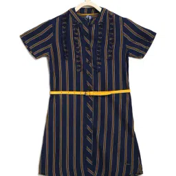 Blue Giraffe Kids Navy Cotton Striped Dress-picture-41