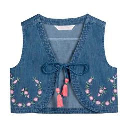 Budding Bees Kids Blue Cotton Embroidered Jacket-image-24