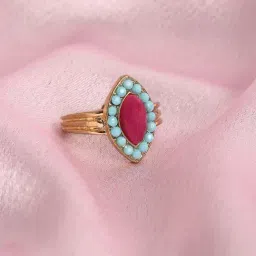 Accessorize London Island Vibe Navette Pink & Turquoise Ring-16