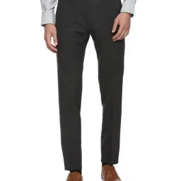 Van Heusen Grey Slim Fit Checks Flat Front Trousers-image-84