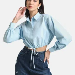 Kazo Drawstring Detail Crop Shirt-image-70