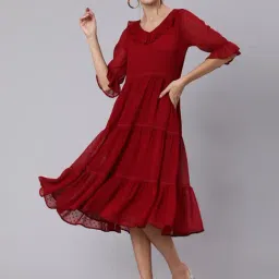 Jaipur Kurti Maroon Self Pattern A-Line Dress-image-50