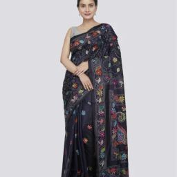 Pinkloom Blue Embroidered Saree With Unstitched Blouse-picture-35