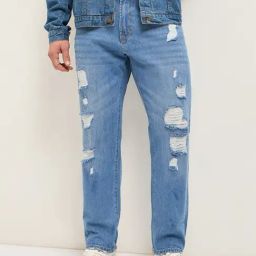 The Bear House Blue Cotton Relaxed Fit Distressed Jeans-image-31