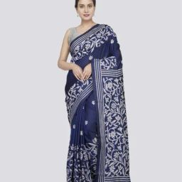 Pinkloom Blue Embroidered Saree With Unstitched Blouse-image-9