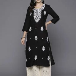 Indo Era Black Embroidered Straight Kurta-image-92