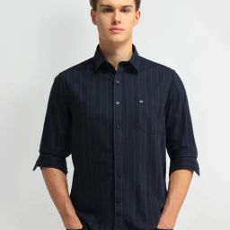 Arrow Sport Navy Cotton Slim Fit Striped Shirt-picture-12