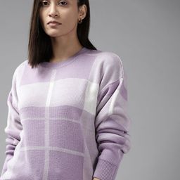 Roadster Women Lavender & White Checked Pullover-image-87