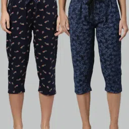 Kryptic Navy & Blue Cotton Printed Mid Rise Capris (Pack Of 2)-picture-36