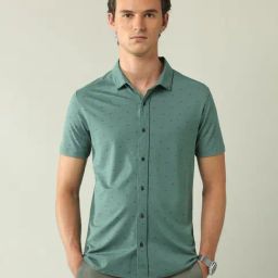 Ad By Arvind Green Cotton Slim Fit Printed Shirt-image-52