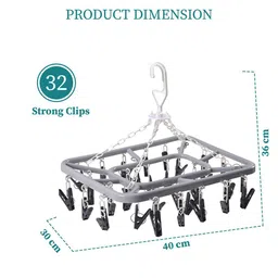 Kuber Industries Grey & Black 32 Clips Flying 360 Rotating Hangers for Drying Clothes image 2