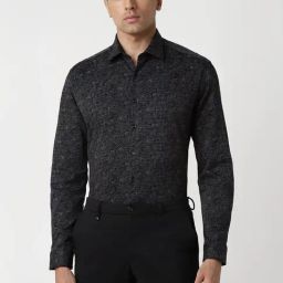 Van Heusen Black Cotton Slim Fit Printed Shirt-image-82