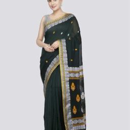 Pinkloom Green Cotton Woven Saree With Unstitched Blouse-image-26