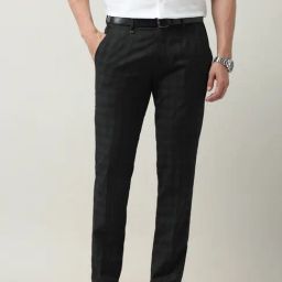 Ad By Arvind Black Slim Fit Checks Trousers-image-28