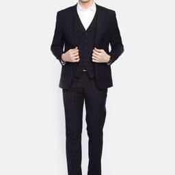 Louis Philippe Men Navy Blue & Brown Checked Slim Fit Single-Breasted Formal Suit-image-34
