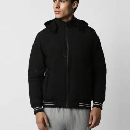 Van Heusen Black Cotton Regular Fit Quilted Hooded Jacket-image-47