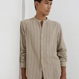 ETA by Westside Dark Beige Striped Relaxed-Fit Cotton Shirt-image-21